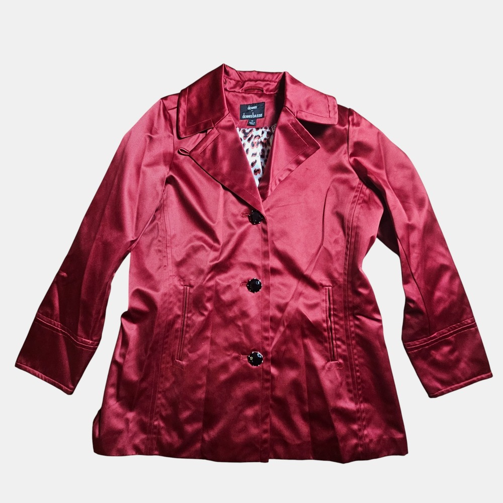 Dennis by Dennis Basso Satin 3-Button Rhinestone Coat Jacket M Lined Glam Chic